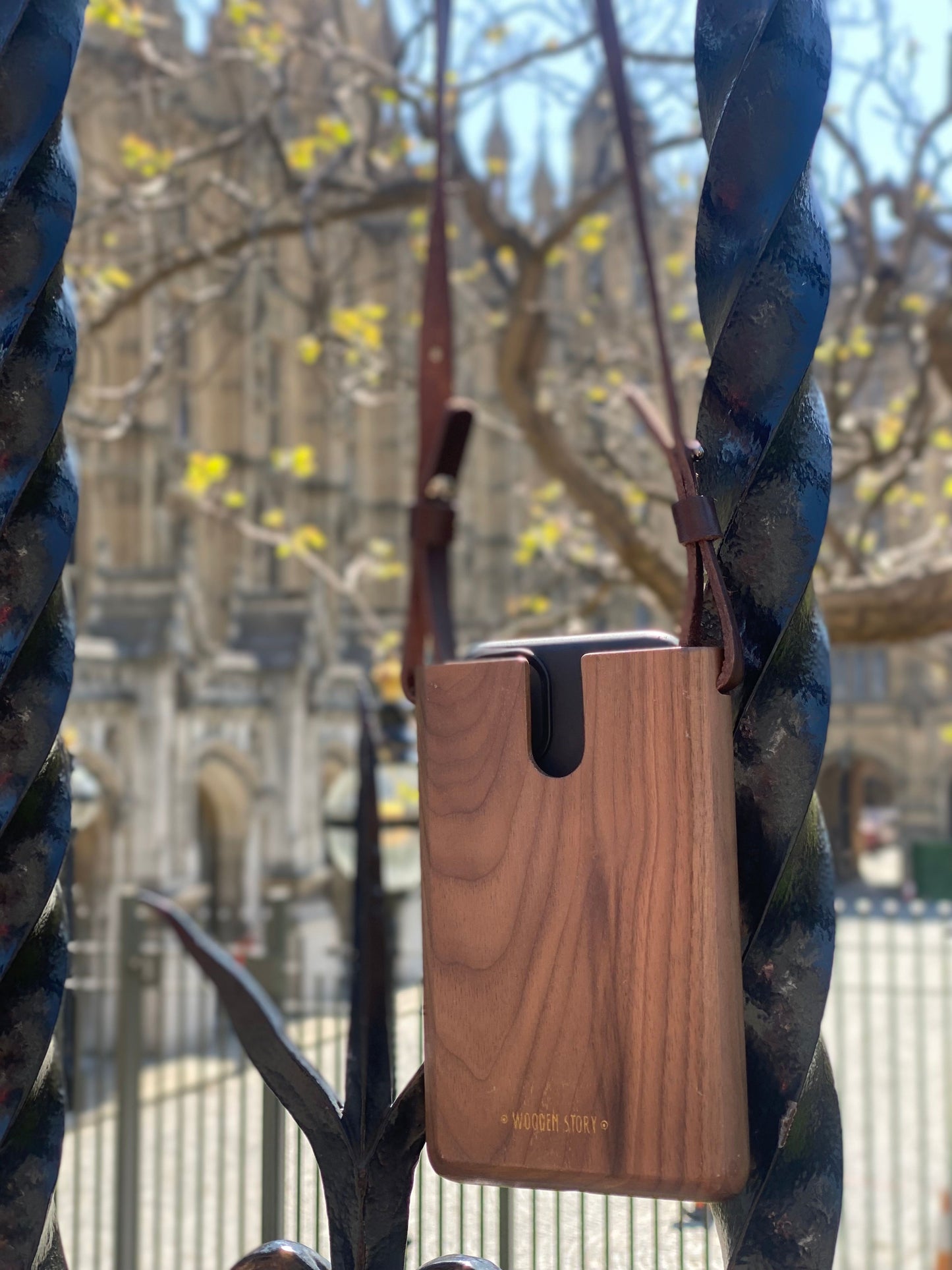 wooden phone bag