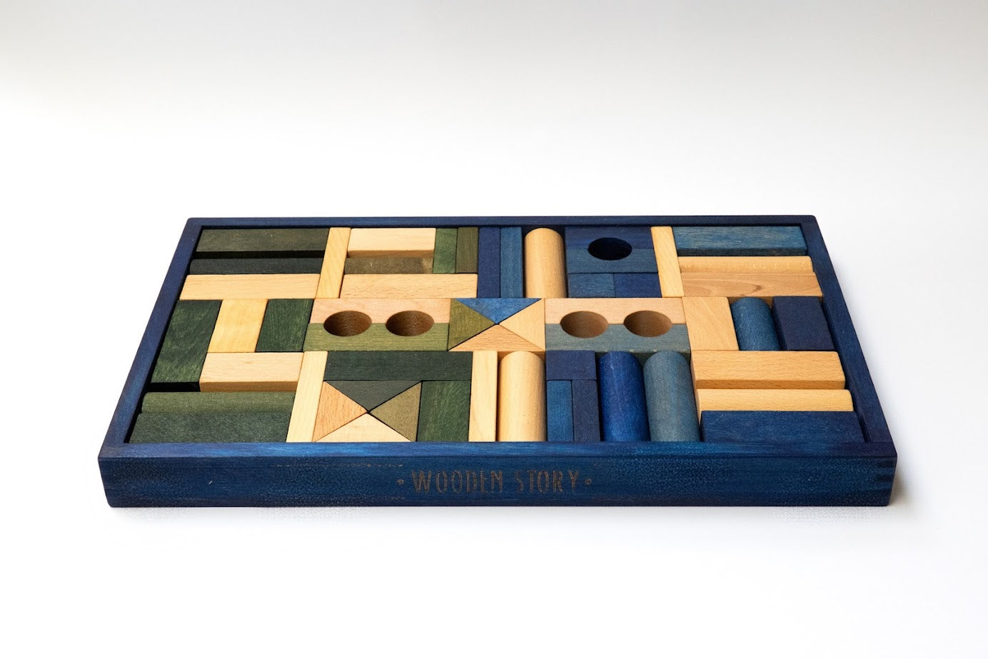 wooden blocks in blue tray - 54 pcs