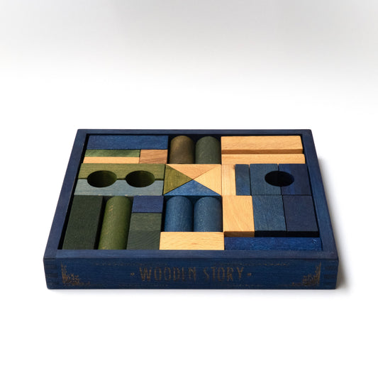 wooden blocks in blue tray - 30 pcs