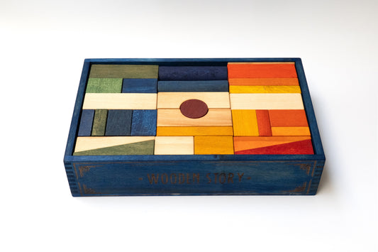 wooden blocks in blue tray XL - 63 pcs