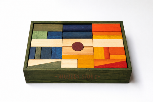 wooden blocks in green tray XL - 63 pcs