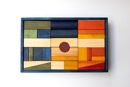 wooden blocks in blue tray XL - 63 pcs