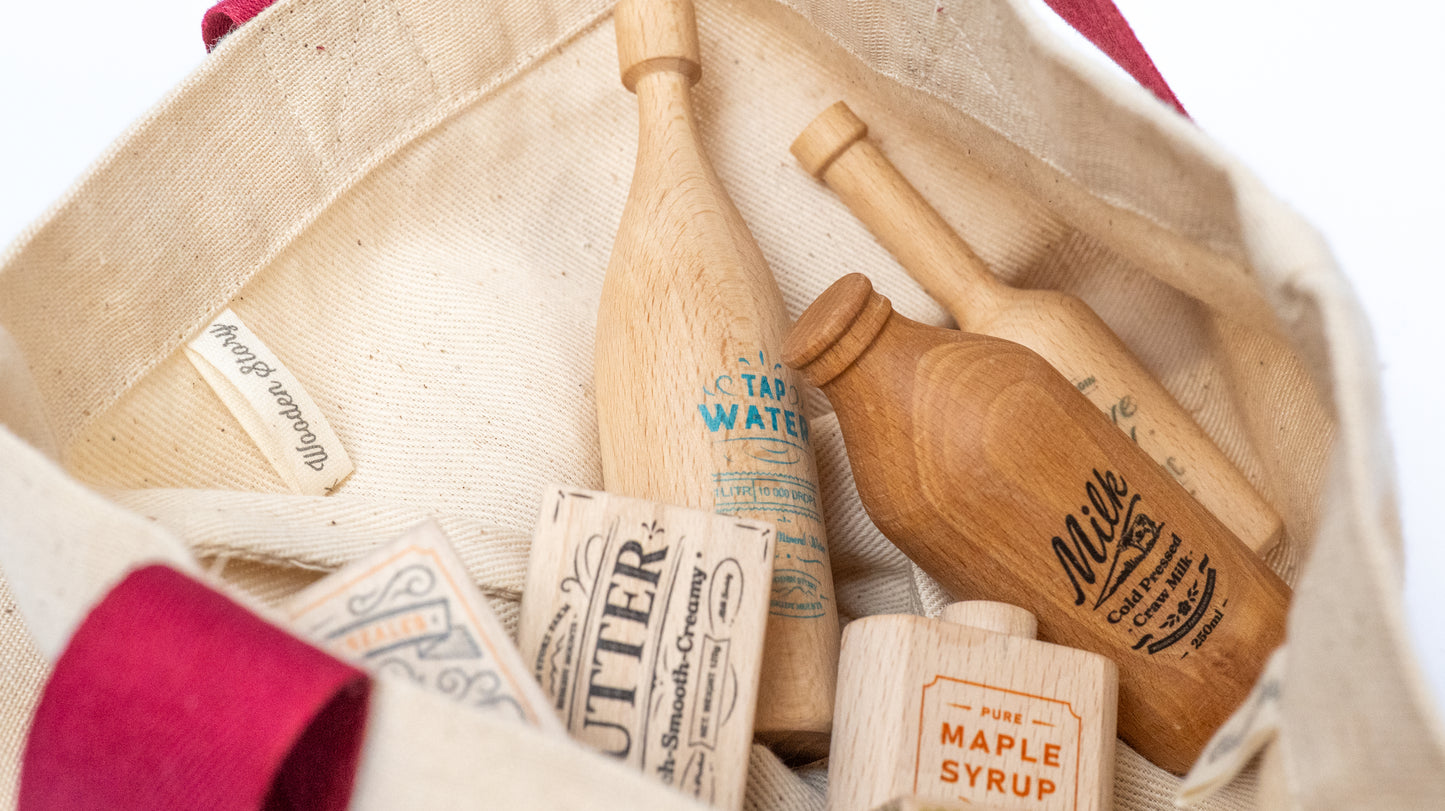 montessori market set with shopping bag